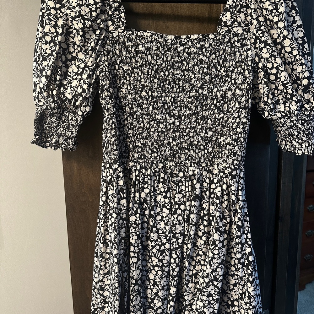 100% Cotton Floral Smocked Dress with Puff Sleeves